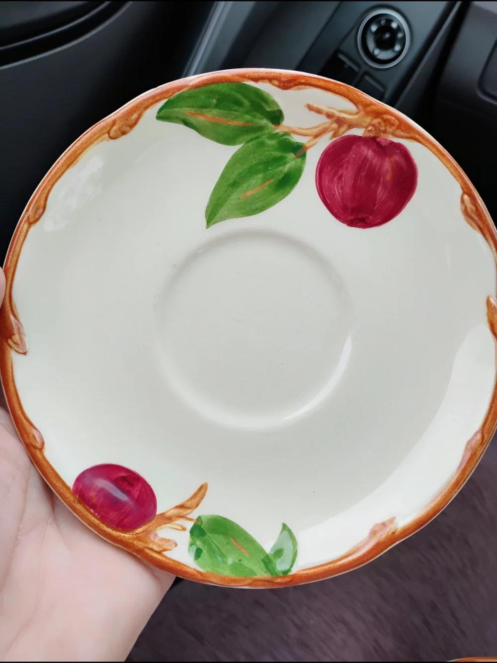 Vintage Franciscan Hand-Painted Fruit Saucer in Cream, Red, Green